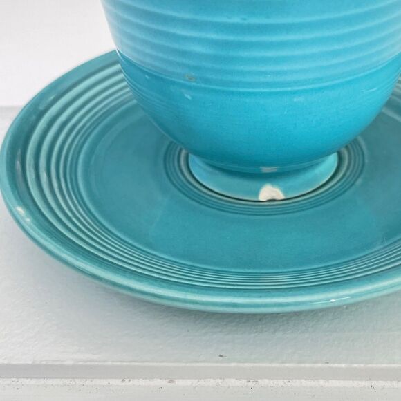 Fiestaware Vintage Original Turquoise Glaze Teacup and Saucer Circa 1937-1959 - Picture 4 of 8